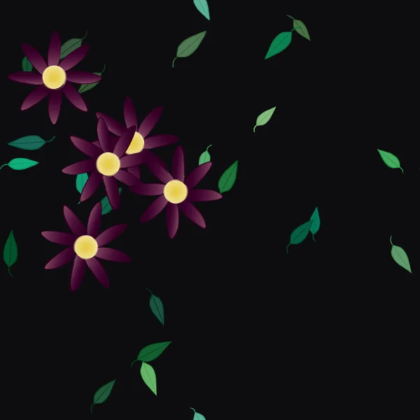 Hermosa Composición Con Flores Colores Simples Hojas Verdes Fondo Ilustración — Vector de stock