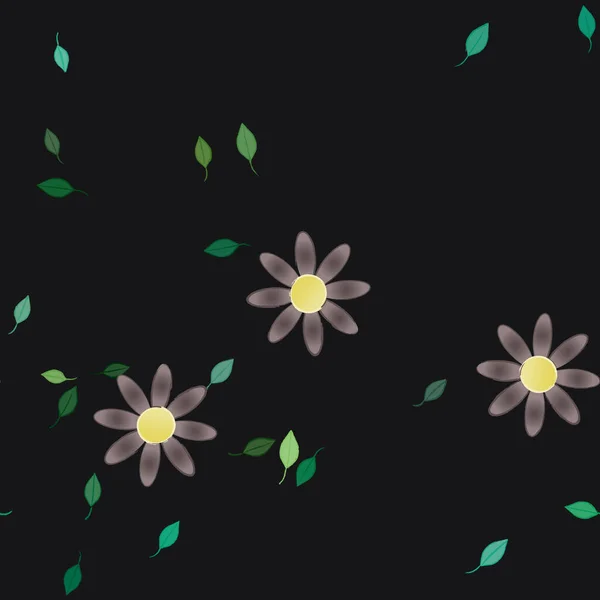 Vectorsjabloon Met Eenvoudige Kleurrijke Bloemen Groene Bladeren — Stockvector