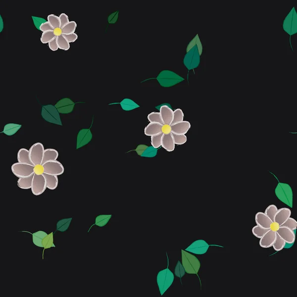 Flores Con Hojas Verdes Composición Libre Ilustración Vectorial — Vector de stock