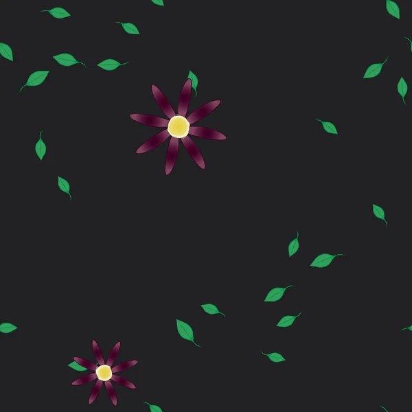 Modèle Vectoriel Avec Des Fleurs Colorées Simples Des Feuilles Vertes — Image vectorielle