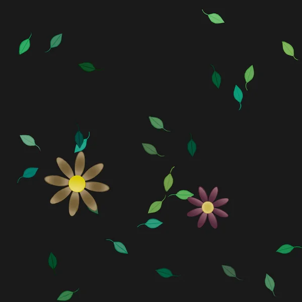 Composición Libre Con Flores Colores Simples Hojas Verdes Para Papel — Vector de stock