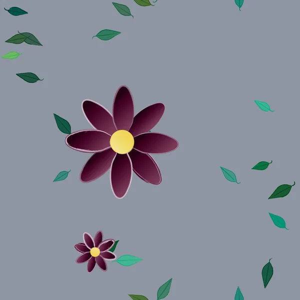 Composition Design Avec Fleurs Simples Feuilles Vertes Illustration Vectorielle — Image vectorielle