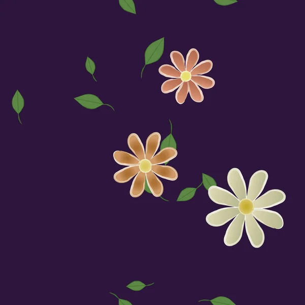 Flores Con Hojas Verdes Composición Libre Ilustración Vectorial — Archivo Imágenes Vectoriales