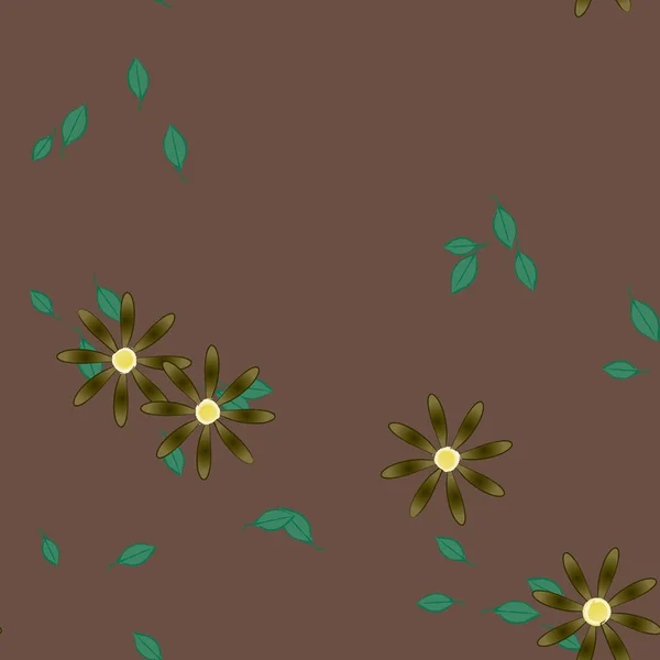 Composição Bonita Com Flores Coloridas Simples Folhas Verdes Fundo Ilustração — Vetor de Stock