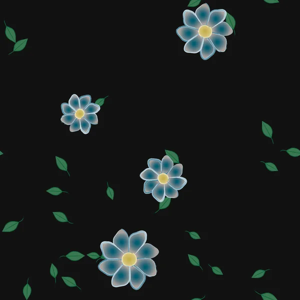 Composición Diseño Con Flores Simples Hojas Verdes Ilustración Vectorial — Archivo Imágenes Vectoriales