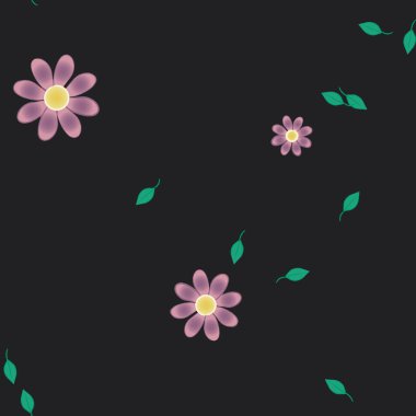 Basit çiçek ve yeşil yapraklı tasarım kompozisyonu, vektör illüstrasyonu