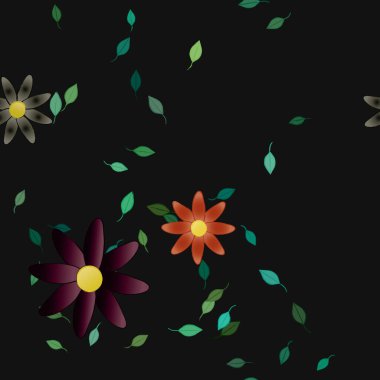 Basit renkli çiçekler ve yeşil yapraklı vektör şablonu