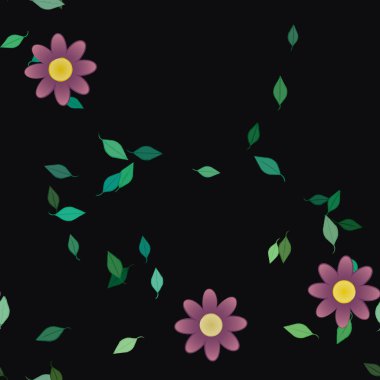 Basit renkli çiçekler ve yeşil yapraklı vektör şablonu