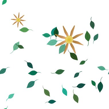 Basit çiçek ve yeşil yapraklı tasarım kompozisyonu, vektör illüstrasyonu