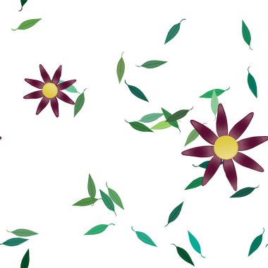 Basit renkli çiçekler ve yeşil yapraklı vektör şablonu