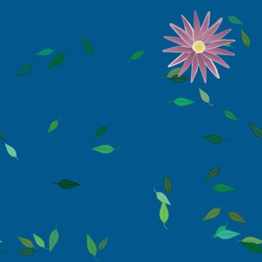 Basit renkli çiçekler ve yeşil yapraklı vektör şablonu