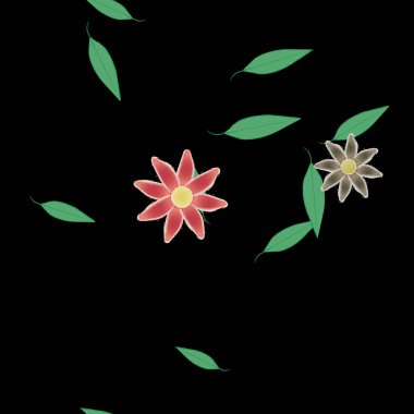 Serbest kompozisyonda yeşil yapraklı çiçekler, vektör illüstrasyonu