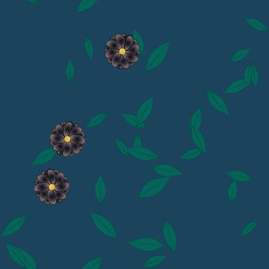 Basit çiçek ve yeşil yapraklı tasarım kompozisyonu, vektör illüstrasyonu