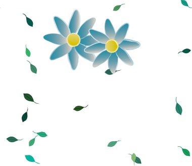 Basit çiçek ve yeşil yapraklı tasarım kompozisyonu, vektör illüstrasyonu