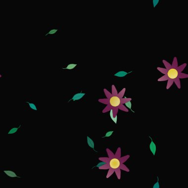 arkaplanda renkli çiçekler ve yeşil yapraklar, vektör illüstrasyonu