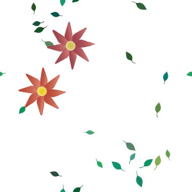 arkaplanda renkli çiçekler ve yeşil yapraklar, vektör illüstrasyonu