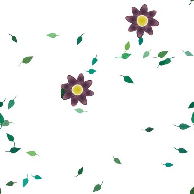 arkaplanda renkli çiçekler ve yeşil yapraklar, vektör illüstrasyonu