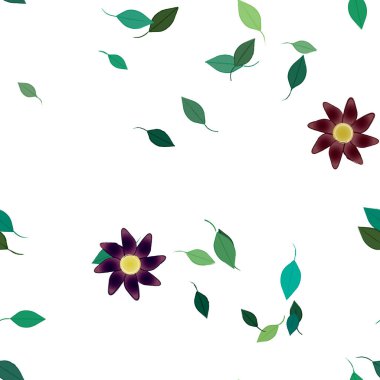 Basit renkli çiçekler ve yeşil yapraklı vektör şablonu