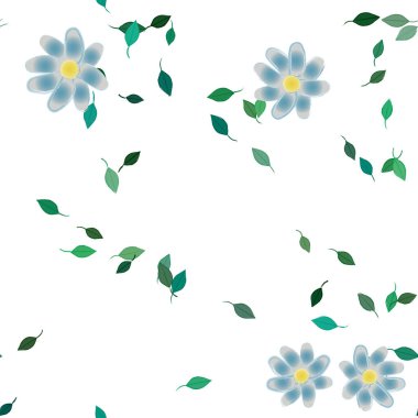 arkaplanda renkli çiçekler ve yeşil yapraklar, vektör illüstrasyonu