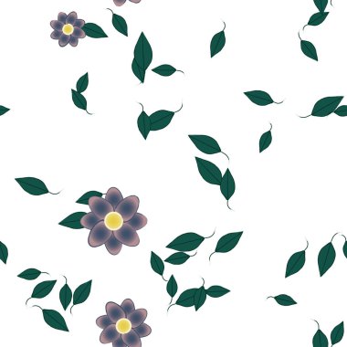 Serbest kompozisyonda yeşil yapraklı çiçekler, vektör illüstrasyonu