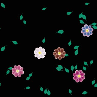 Serbest kompozisyonda yeşil yapraklı çiçekler, vektör illüstrasyonu