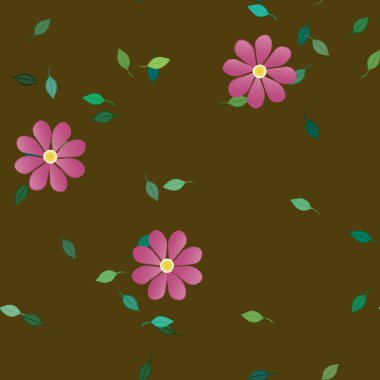 Basit renkli çiçekler ve yeşil yapraklı vektör şablonu