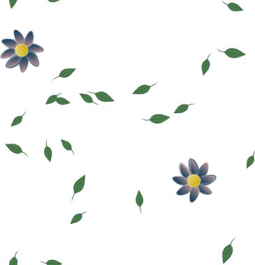 Basit renkli çiçekler ve yeşil yapraklı vektör şablonu