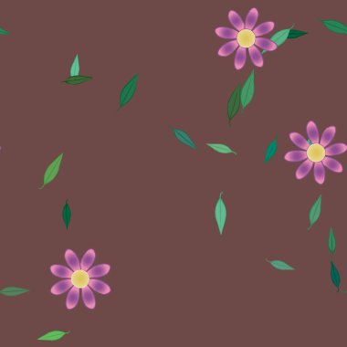 Basit çiçek ve yeşil yapraklı tasarım kompozisyonu, vektör illüstrasyonu