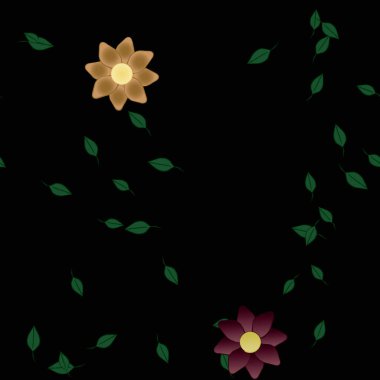 Basit çiçek ve yeşil yapraklı tasarım kompozisyonu, vektör illüstrasyonu