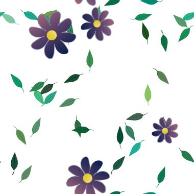 Basit çiçek ve yeşil yapraklı tasarım kompozisyonu, vektör illüstrasyonu