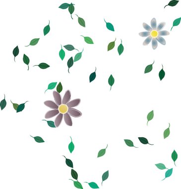 Serbest kompozisyonda yeşil yapraklı çiçekler, vektör illüstrasyonu