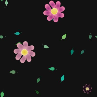 Basit çiçek ve yeşil yapraklı tasarım kompozisyonu, vektör illüstrasyonu