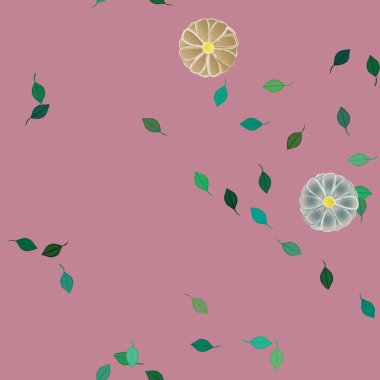 Basit çiçek ve yeşil yapraklı tasarım kompozisyonu, vektör illüstrasyonu