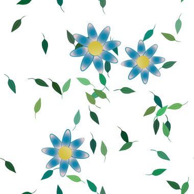 Basit renkli çiçekler ve yeşil yapraklı vektör şablonu