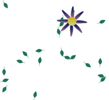 Basit çiçek ve yeşil yapraklı tasarım kompozisyonu, vektör illüstrasyonu