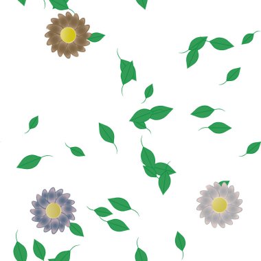 Basit renkli çiçekler ve yeşil yapraklı vektör şablonu