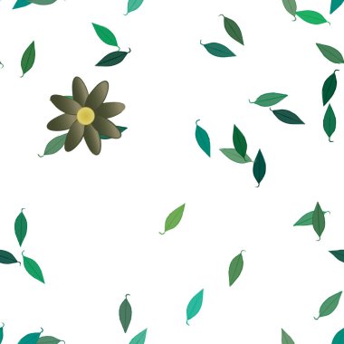 Basit renkli çiçekler ve yeşil yapraklı vektör şablonu