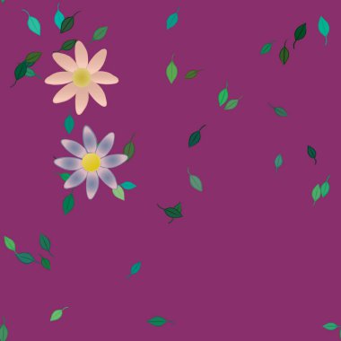 arkaplanda renkli çiçekler ve yeşil yapraklar, vektör illüstrasyonu