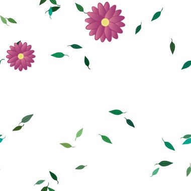 Serbest kompozisyonda yeşil yapraklı çiçekler, vektör illüstrasyonu