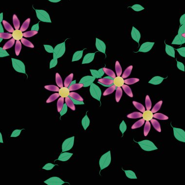 Basit çiçek ve yeşil yapraklı tasarım kompozisyonu, vektör illüstrasyonu