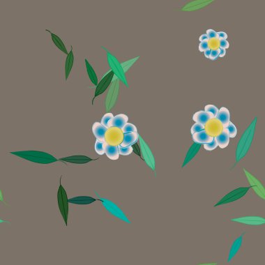 Basit renkli çiçekler ve yeşil yapraklı vektör şablonu