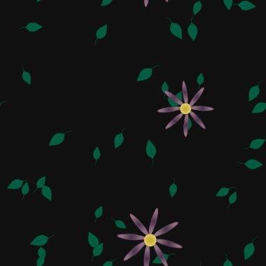 Basit çiçek ve yeşil yapraklı tasarım kompozisyonu, vektör illüstrasyonu