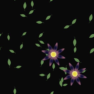 arkaplanda renkli çiçekler ve yeşil yapraklar, vektör illüstrasyonu