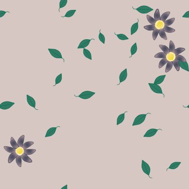 arkaplanda renkli çiçekler ve yeşil yapraklar, vektör illüstrasyonu