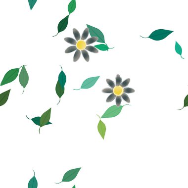 Basit çiçek ve yeşil yapraklı tasarım kompozisyonu, vektör illüstrasyonu