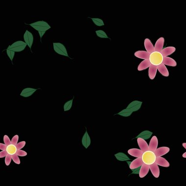 Basit renkli çiçekler ve yeşil yapraklı vektör şablonu