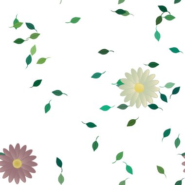 Basit çiçek ve yeşil yapraklı tasarım kompozisyonu, vektör illüstrasyonu