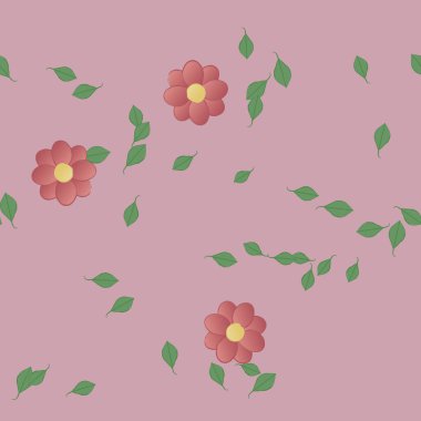 Basit renkli çiçekleri ve arka planda yeşil yaprakları olan güzel kompozisyon, vektör illüstrasyonu