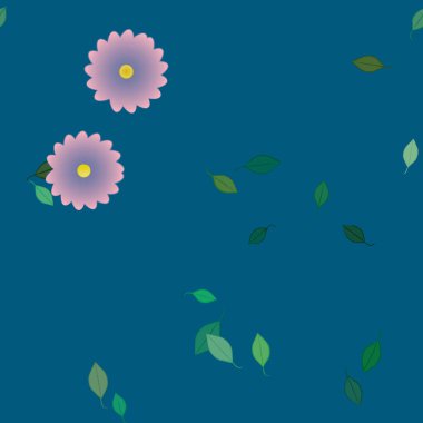 Serbest kompozisyonda yeşil yapraklı çiçekler, vektör illüstrasyonu