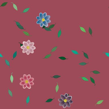 Serbest kompozisyonda yeşil yapraklı çiçekler, vektör illüstrasyonu